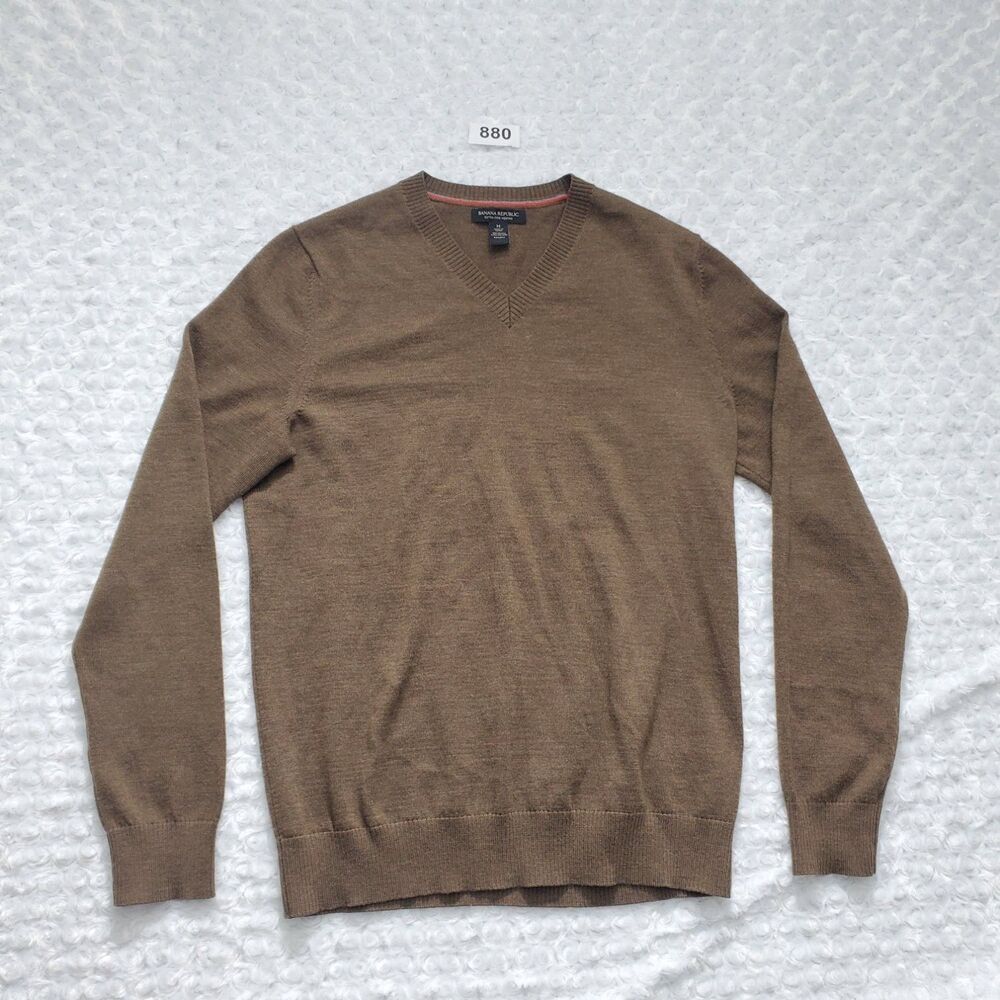 Banana Republic Extra Fine Merino V-Neck Sweater Mens M Brown Pullover